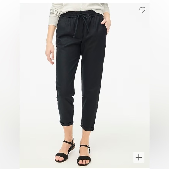 NWT J. Crew Pant Trouser Linen Cotton Black Drawstring Cuffed Travel Summer Plus - Picture 1 of 11